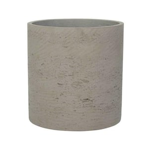9.8 in. W x 9.8 in. H Large Round Grey Washed Fiberclay Indoor Outdoor Puk Planter