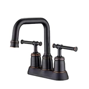 4 in. Centerset Double Handle High Arc Bathroom Faucet with Lift Rod Drain Assembly in Oil-Rubbed Bronze