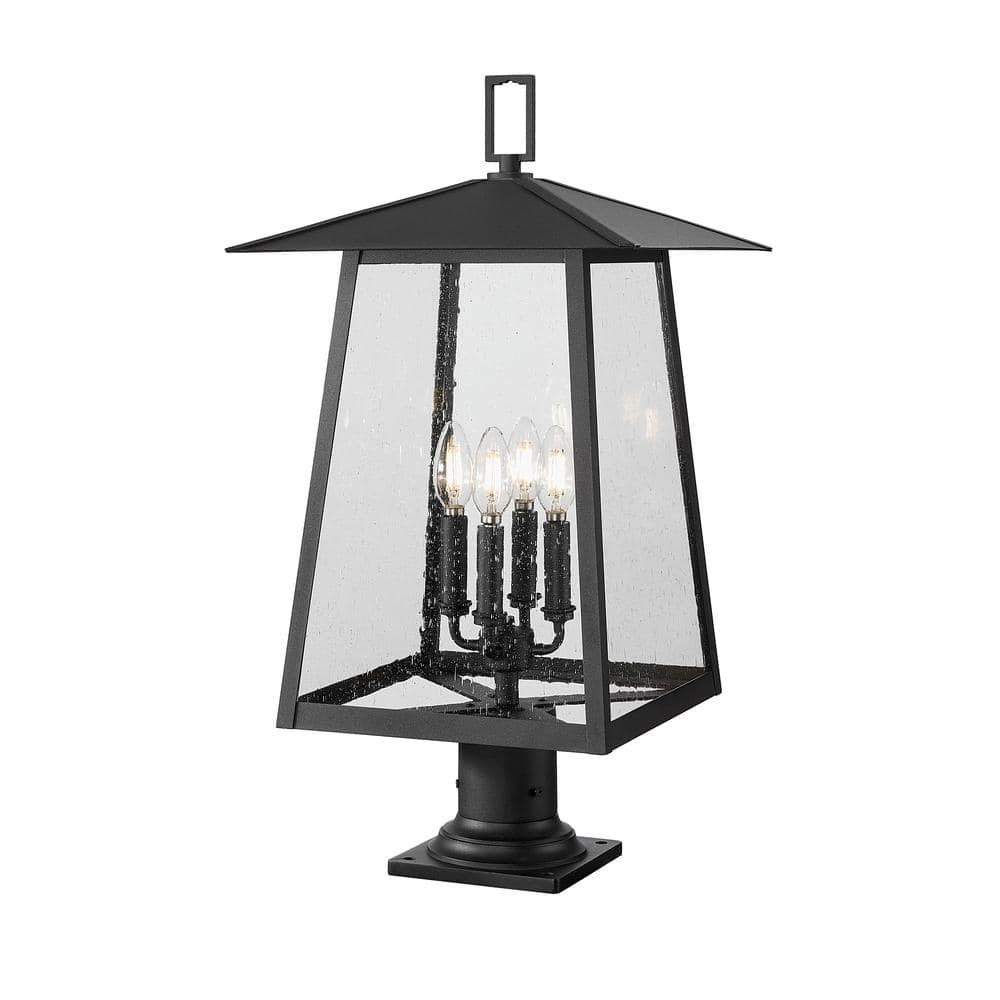 Rainer 26.25 in. 4-Light Black Aluminum Hardwired Outdoor Marine Grade Pier