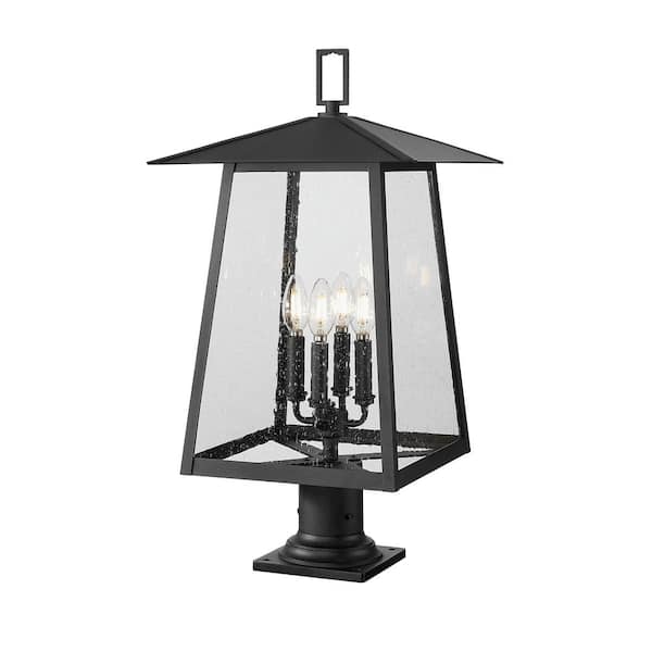 Unbranded Rainer 26.25 in. 4-Light Black Aluminum Hardwired Outdoor Marine Grade Pier Mount-Light with no bulbs included