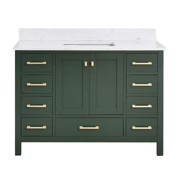 PROOX GlamourAura 48 in. W x 22 in. D x 39.24 in. H Single Sink Bath Vanity in Forest Green with White Engineered Stone Top