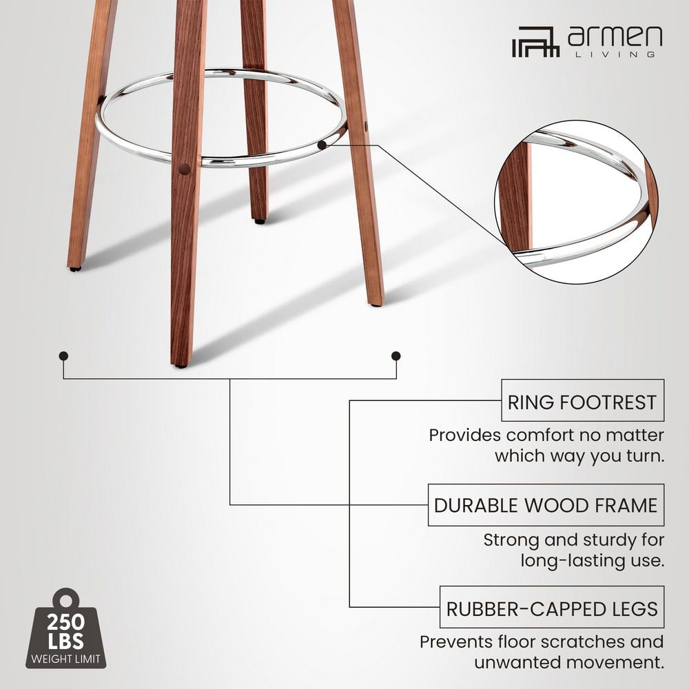 Daxton 26" Cream Faux Leather and Walnut Wood Swivel Bar Stool