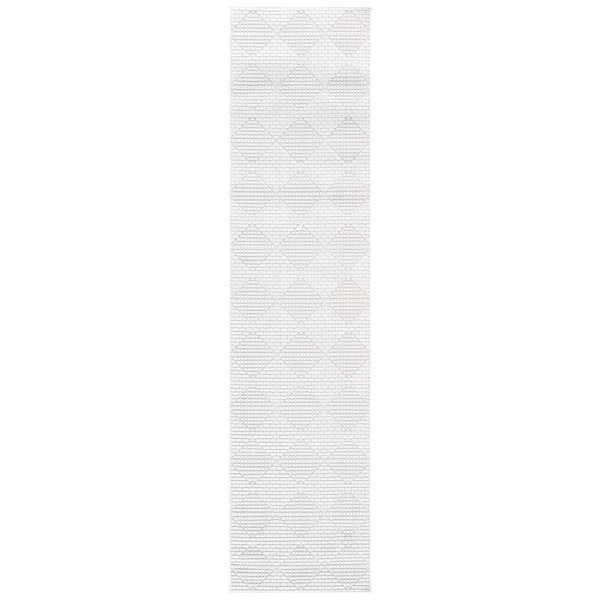 Veranda 2 ft. x 9 ft. Ivory/White Solid Color Diamond Runner Rug
