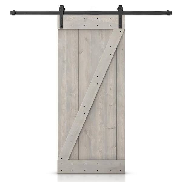 CALHOME Z Series 28 in. x 84 in. Silver Gray Stained DIY Knotty Pine Wood Interior Sliding Barn Door with Hardware Kit