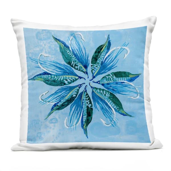 Blue Flower Shape Design Blue Square Outdoor Throw Pillow