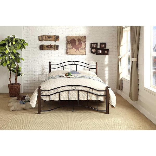 Homelegance Metal Platform Bed Frame with Headboard, Black, Full