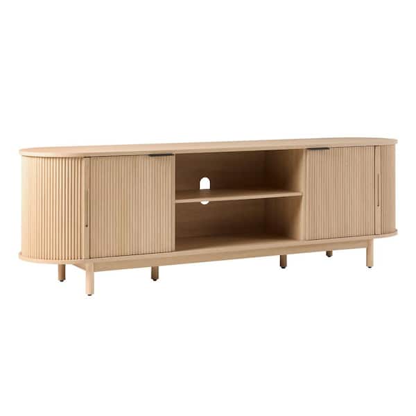70 in. Modern Coastal Oak Reeded Wood TV Stand with 4 Reeded Doors (Max TV Size 70 in.)