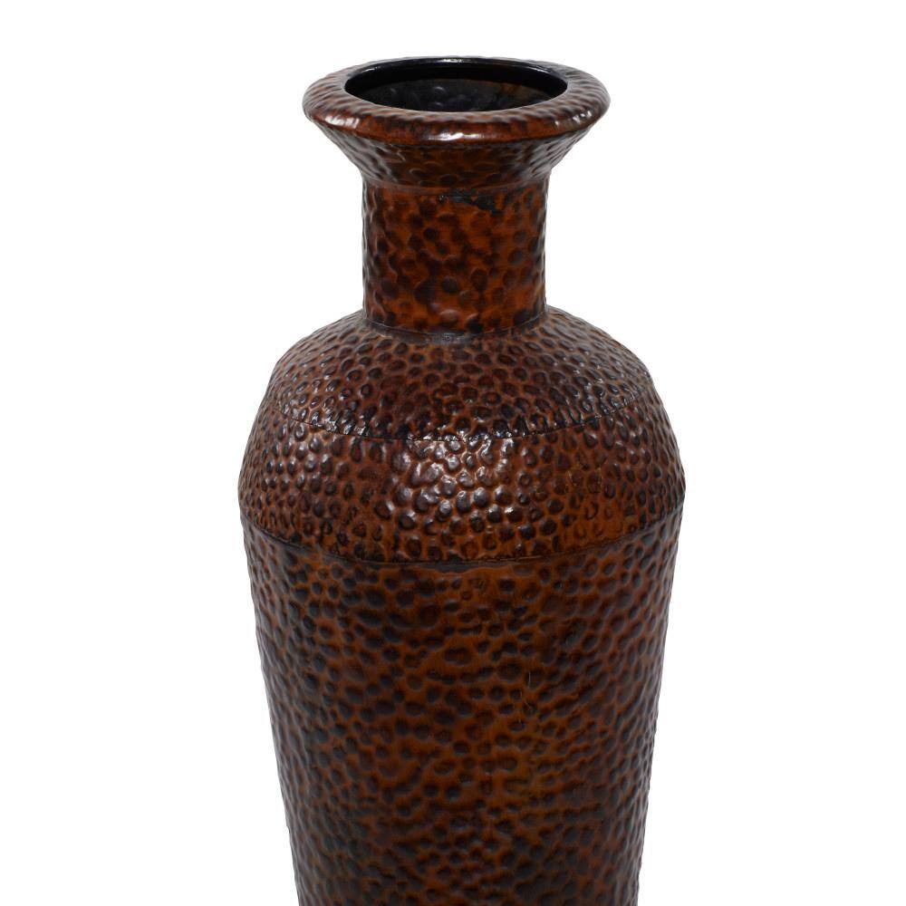 Tall Dark Brown Metal Floor Decorative Vase Set with Bubble Texture