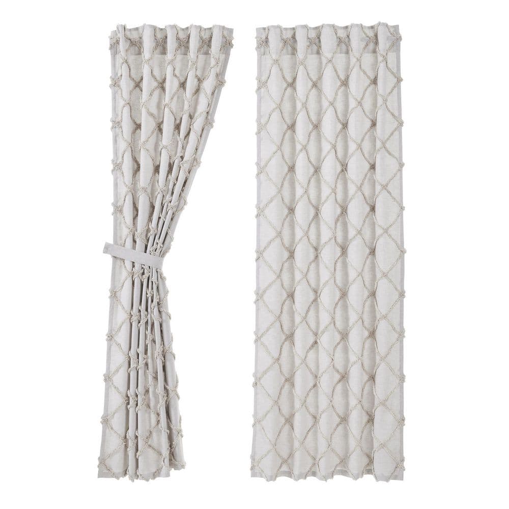 Oatmeal Cotton Frayed Lattice Rod Pocket Window Panels, Set of 2