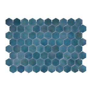 Glass Tile LOVE Enduring Love Teal Mix 11 in. X 16.325 in. Hex Glossy Glass Mosaic Tile for Walls, Floors and Pools