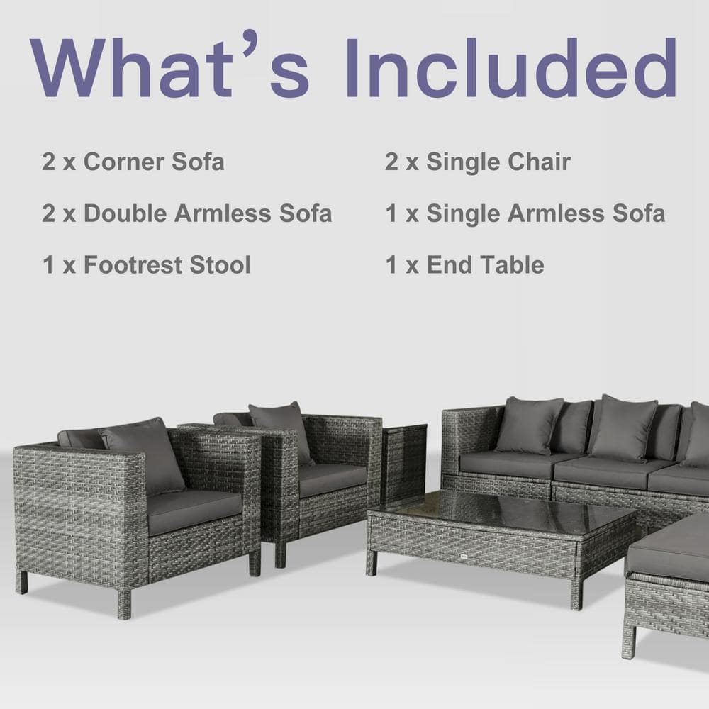 Gray 7-Person PE Rattan Outdoor Sectional Sofa Set with Cushions