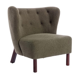 Green Lambskin Sherpa Fabric Upholstered Accent Chair with Wingback Design, Sturdy Walnut Legs