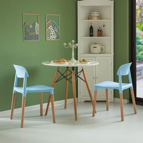 FABULAXE Blue Modern Plastic Dining Chair Open Back with Beech Wood Legs