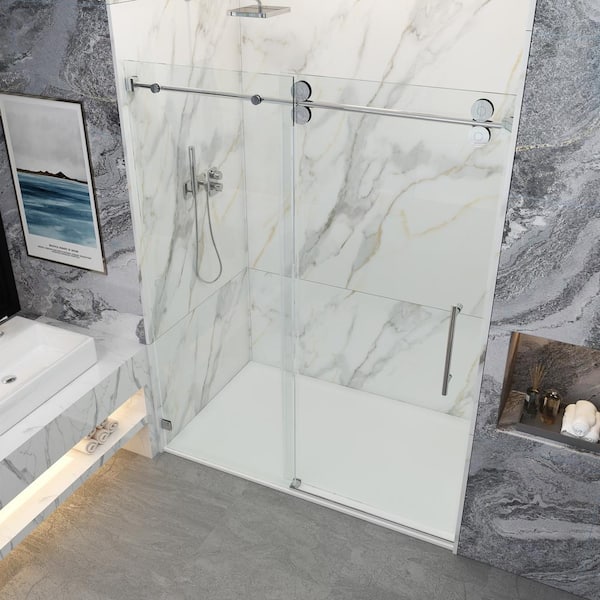 Crecent 3/8 Frameless Single Sliding Glass Shower Door, Chrome - 60W x  76H