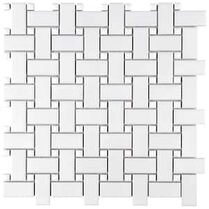 Metro Basketweave White w/ Glossy White Dot 11-3/4 in. x 11-3/4 in. Porcelain Mosaic Tile (9.8 sq. ft./Case)