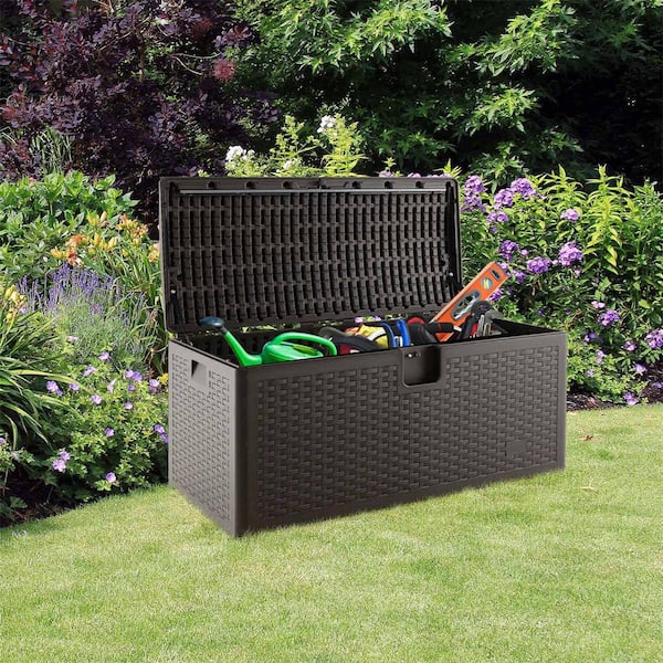 100 Gal. Patio Brown Deck Box Outdoor Waterproof Storage Container for Tools Toys