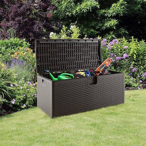 100 Gal. Patio Brown Deck Box Outdoor Waterproof Storage Container for Tools Toys