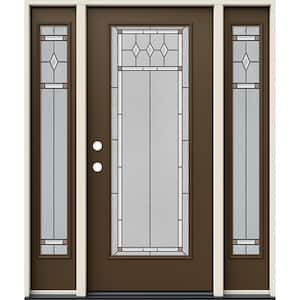 60 in. x 80 in. Right-Hand Full Lite Mission Prairie Decorative Glass DarkChocolate Steel Prehung Front Door w/Sidelites