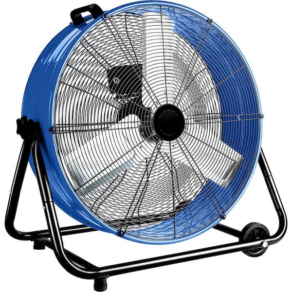 Industrial Fan 24 in. 3-Speed 7200 CFM Heavy-Duty Drum Fan with Air Circulation High Velocity Fan for Warehouse, Blue