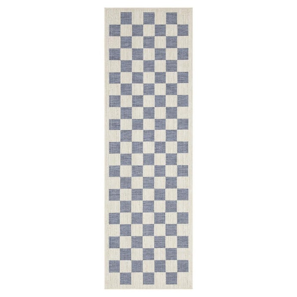 Daisy Blue and Ivory 2 ft. x 8 ft. Indoor/Outdoor Area Rug