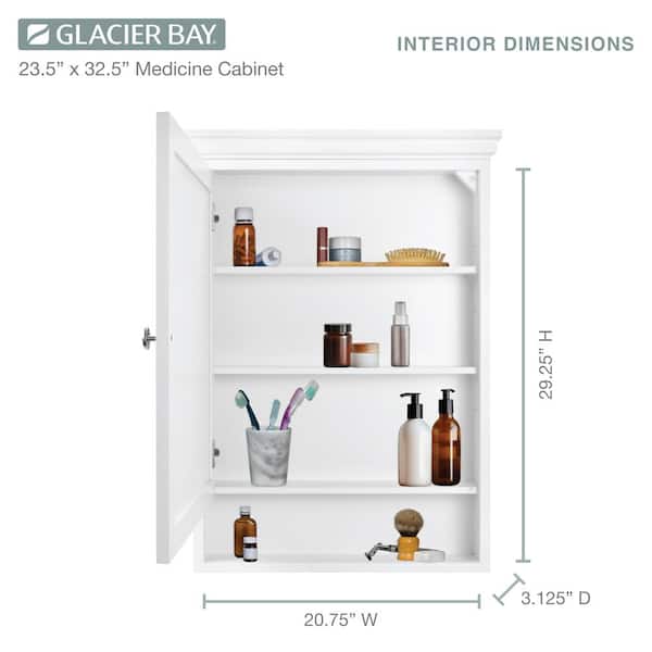 Glacier Bay 23-1/2 in. W x 32-1/2 in. H Framed Surface-Mount Bathroom Medicine Cabinet with Mirror, White