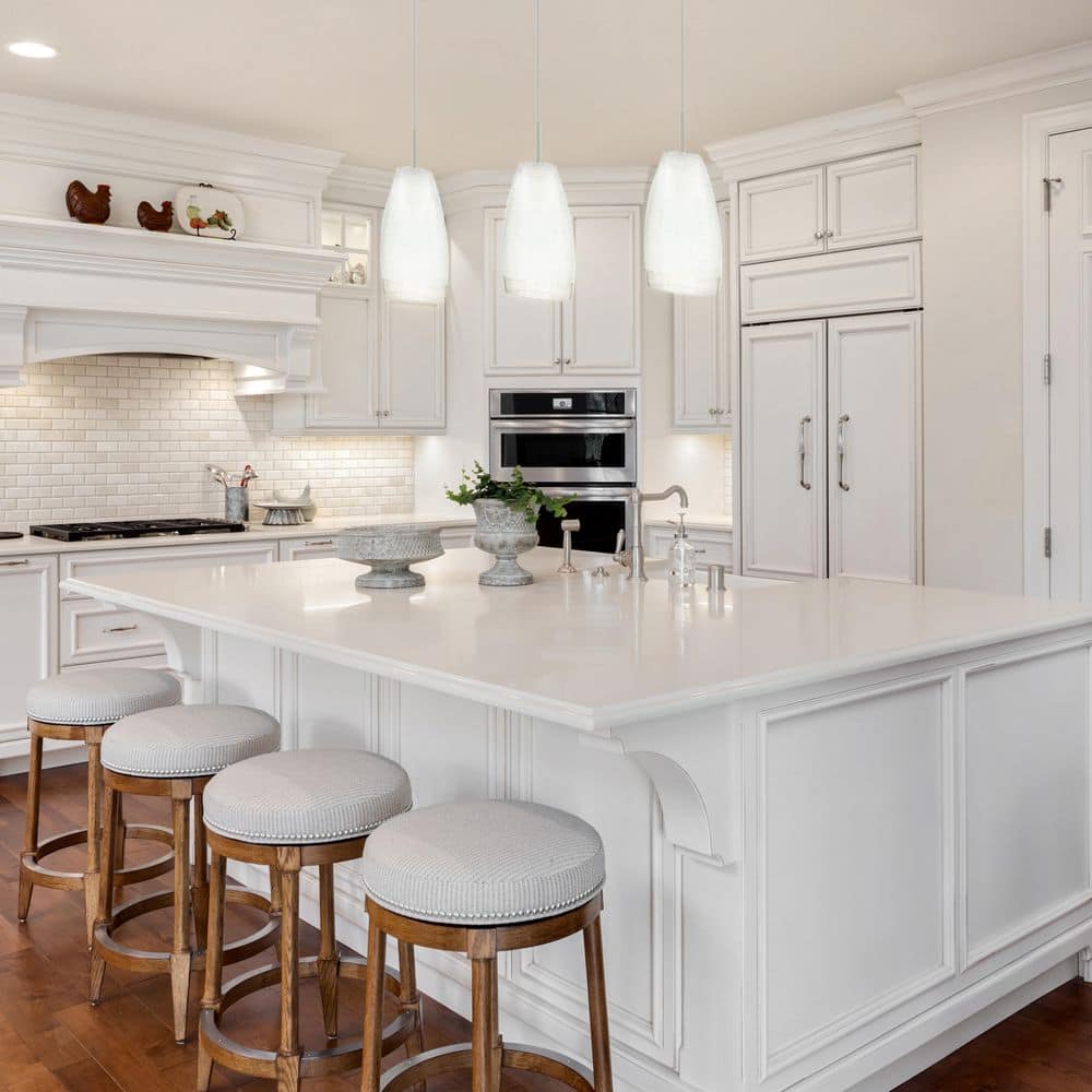 Elegant Matte Nickel 3-Light Pendant with White Crackle Glass Shades