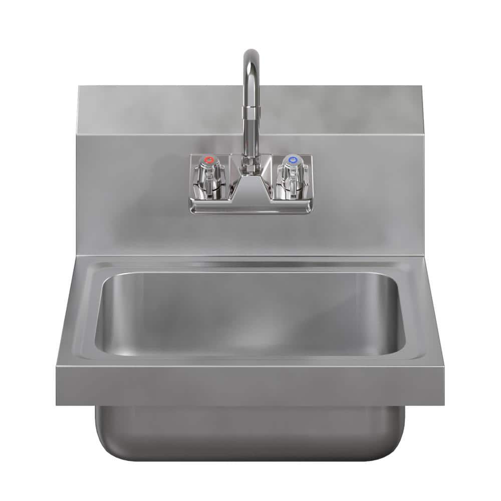 17" x 15" Stainless Steel Wall Mounted Hand Sink with Gooseneck Faucet