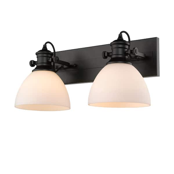 Golden Lighting - Hines 2-Light Black and Opal Glass Bath Light