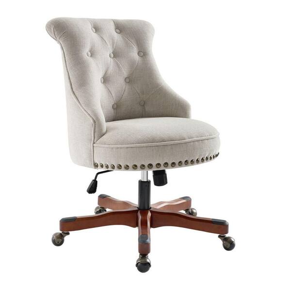 Benjara Swivel Gray Fabric Adjustable office Chair with Tufted Back