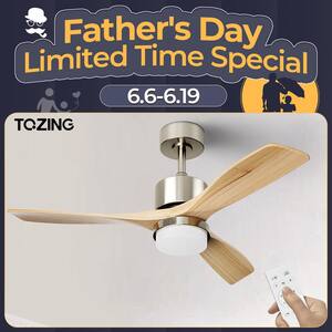 52 in. Smart LED Indoor Wood Color Low Profile Iron Semi Flush Mount Ceiling Fan with Light with Remote Control