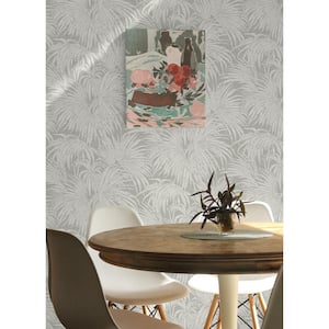 Neutral Grey Cassava Palm Glossy Vinyl Peel & Stick Wallpaper