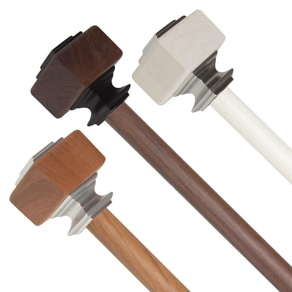 EMOH 1" dia Adjustable Single Faux Wood Curtain Rod 120-170 inch in Chestnut with Decho Finials