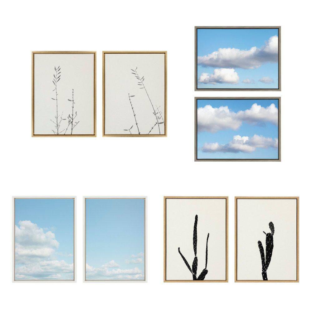 Retro Black and White Botanical Canvas Art Set with Natural Frame