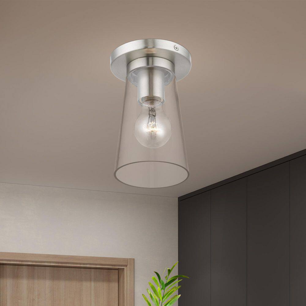 Brushed Nickel Clear Glass 1-Light Flush Mount