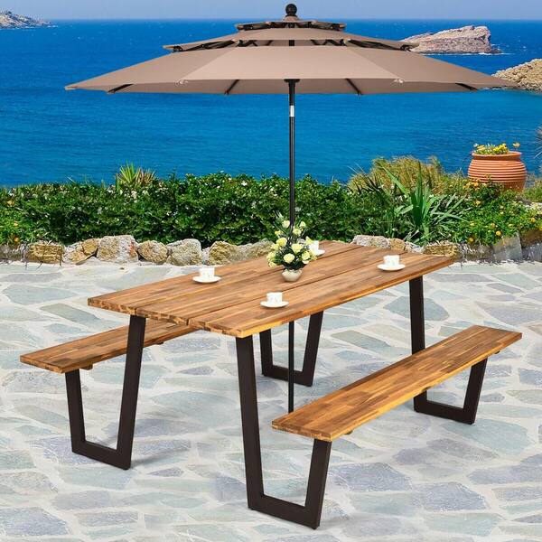 outdoor picnic table with umbrella