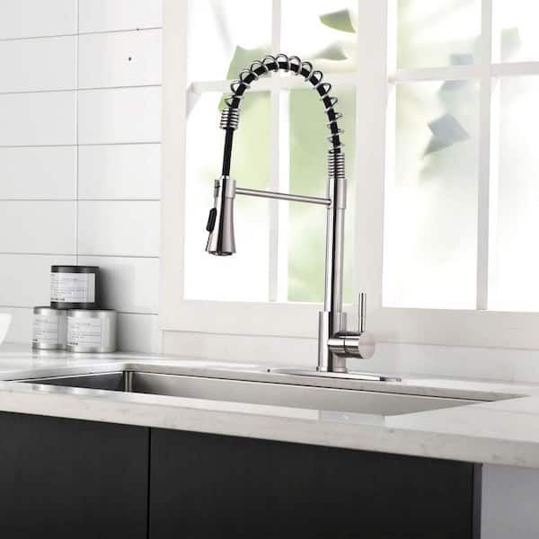 Unbranded Single Handle Pull Down Sprayer Kitchen Faucet, Stainless Steel, Commercial/Domestic with 360° Swivel in Silver