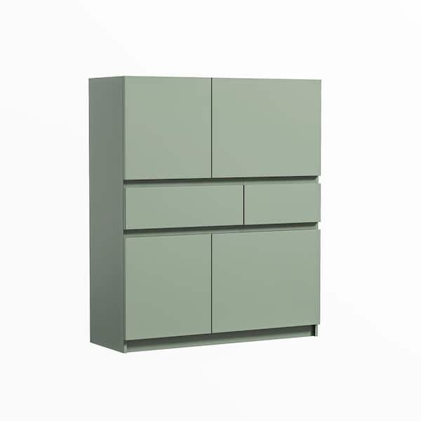 39.37 in. W x 13.78 in. D x 46.77 in. H Green Linen Cabinet Storage Cabinet with 4 Doors and 2 Drawers for Living Room