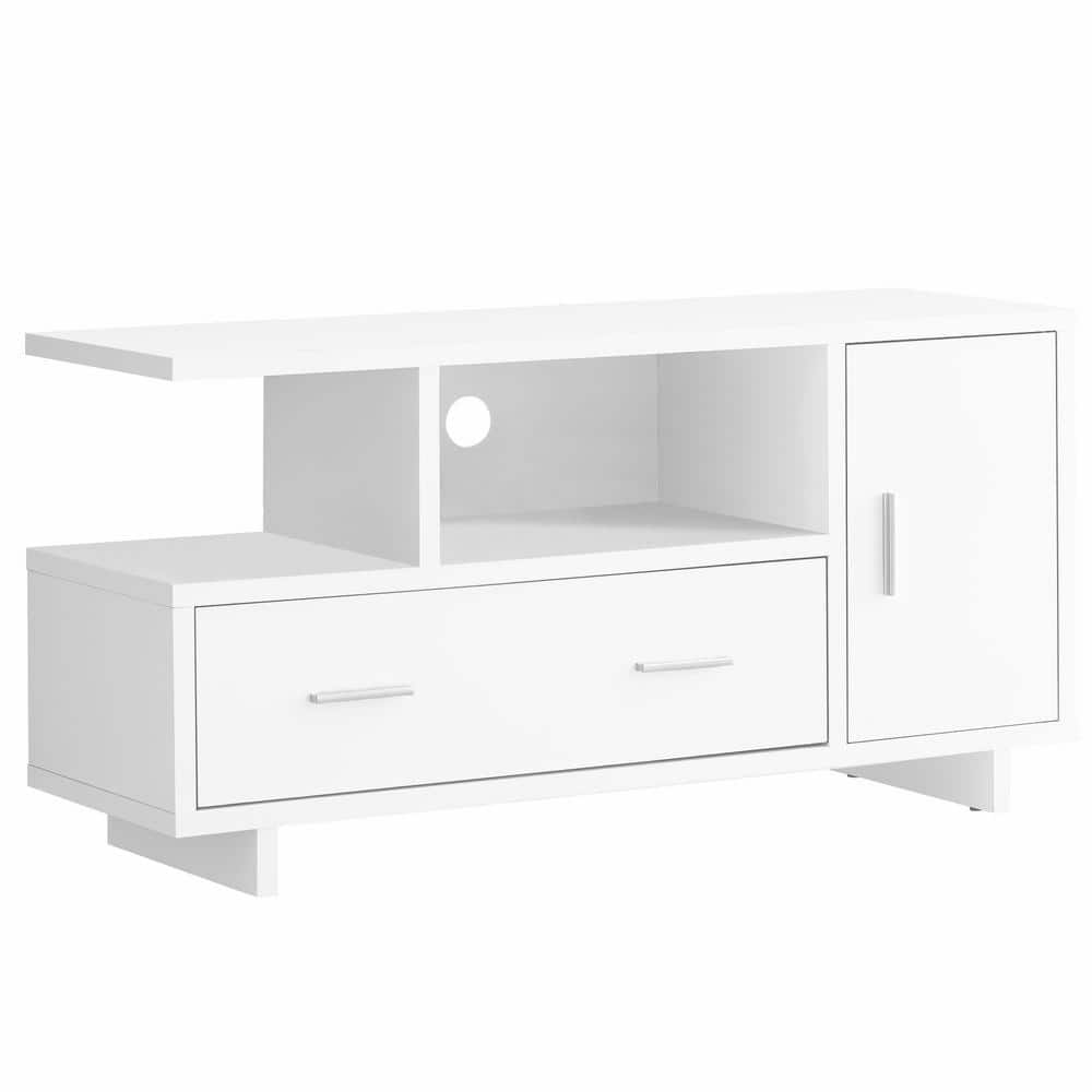47 in. White Particle Board TV Stand with 1-Drawer Fits TVs Up to 47 in. wi