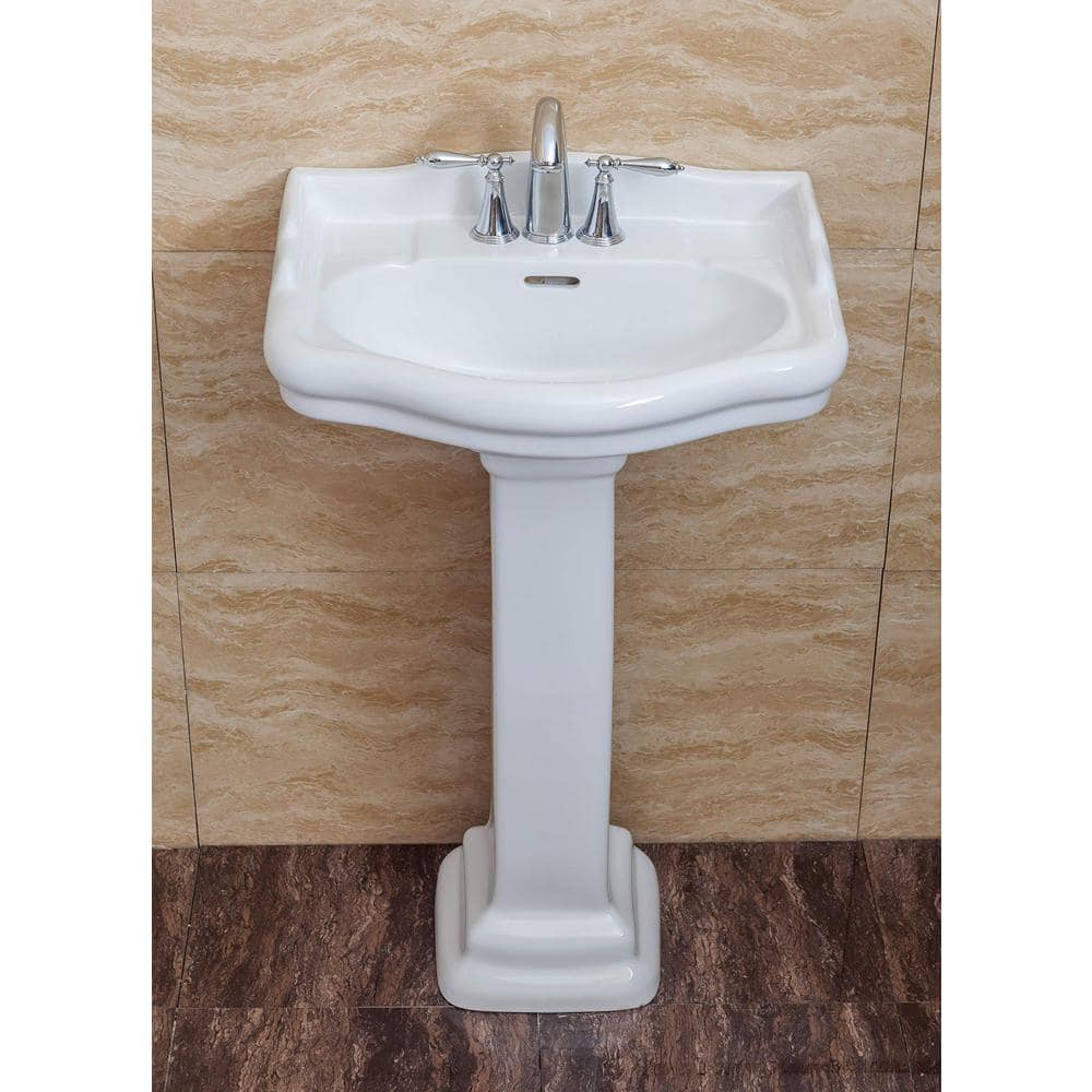 Roosevelt White Ceramic Pedestal Bathroom Sink with Overflow