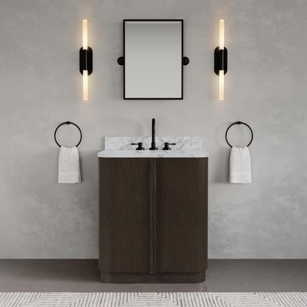 Oxford 30 in. Single Sink Freestanding Charcoal Oak Bath Vanity with Carrara White Marble Top Pre-Assembled