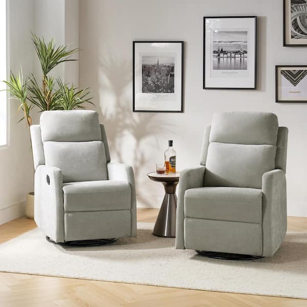 Luis Grey Traditional Swivel Rocker Recliner with Adjustable Headrest Set of 2