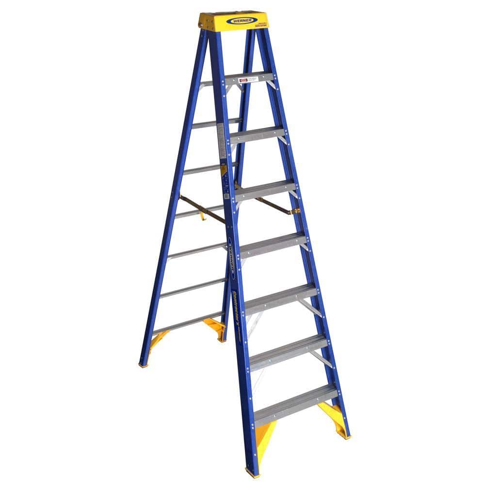 Werner 8 ft. Fiberglass Contractor JobStation Step Ladder with 375 lb. Load Capacity Type IAA Duty Rating -  OBCN08