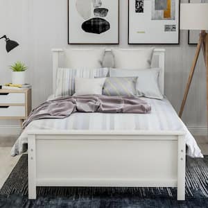 White Twin Size Platform Bed Frame, Wooden Platform Bed with Headboard, Twin Platform Bed with Wood Slat Support
