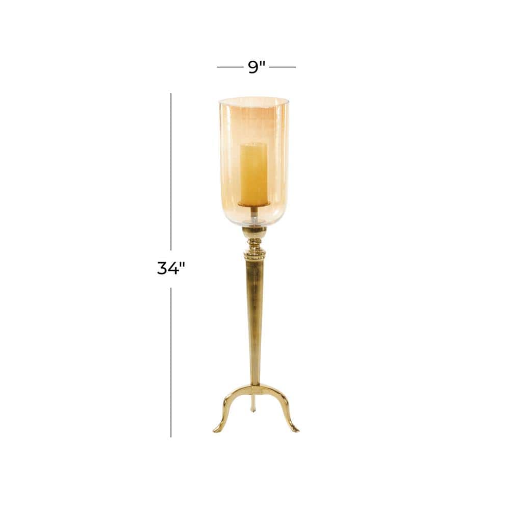Elegant Gold Aluminum 34" Hurricane Candle Lantern with Glass