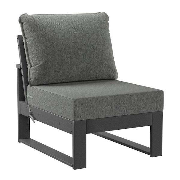 Endless Outdoor Patio Deep Seating Armless Chair with Gray Plastic Frame and Gray Side Tie Cushions