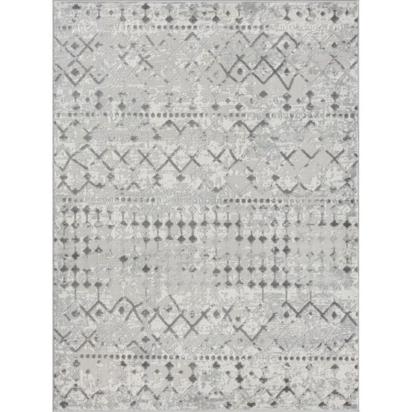 Madison Park Reese Light Grey/Cream 8 ft. x 10 ft. Moroccan Global Woven Area Rug