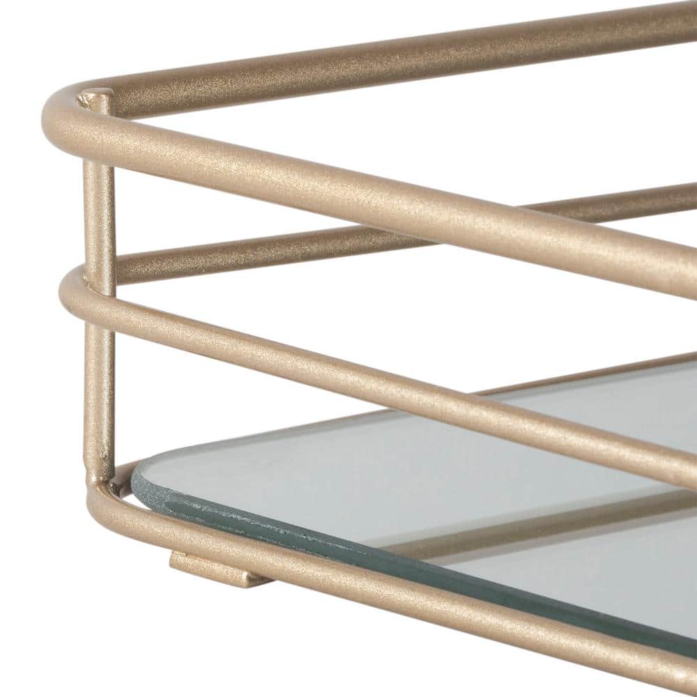Satin Gold Rectangular Mirrored Glass Vanity Tray