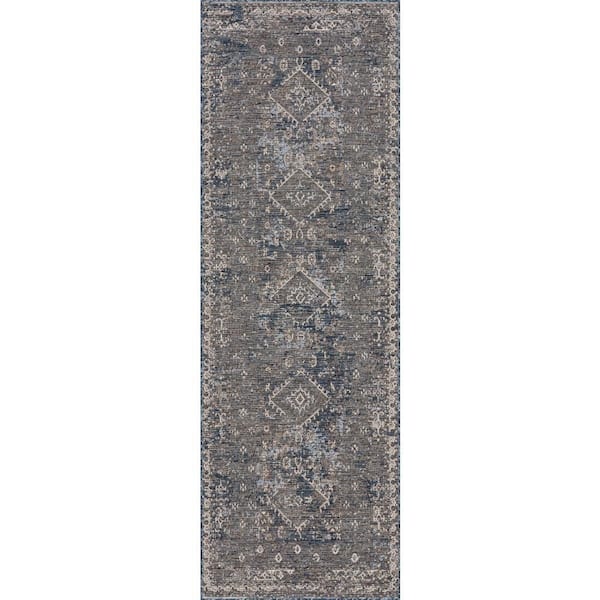 Liorisse Traditional Navy 3 ft. x 8 ft. Outdoor Runner Rug