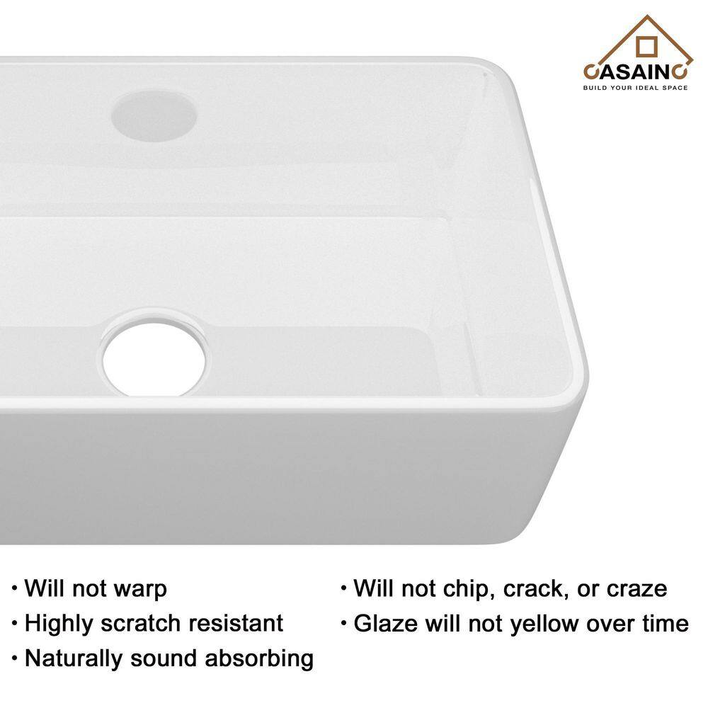 Glossy White Fireclay Single Bowl Farmhouse Kitchen Sink with Accessories