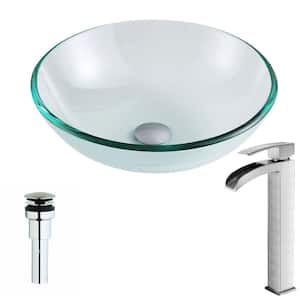 Etude Series Deco-Glass Vessel Sink in Lustrous Clear with Key Faucet in Polished Chrome